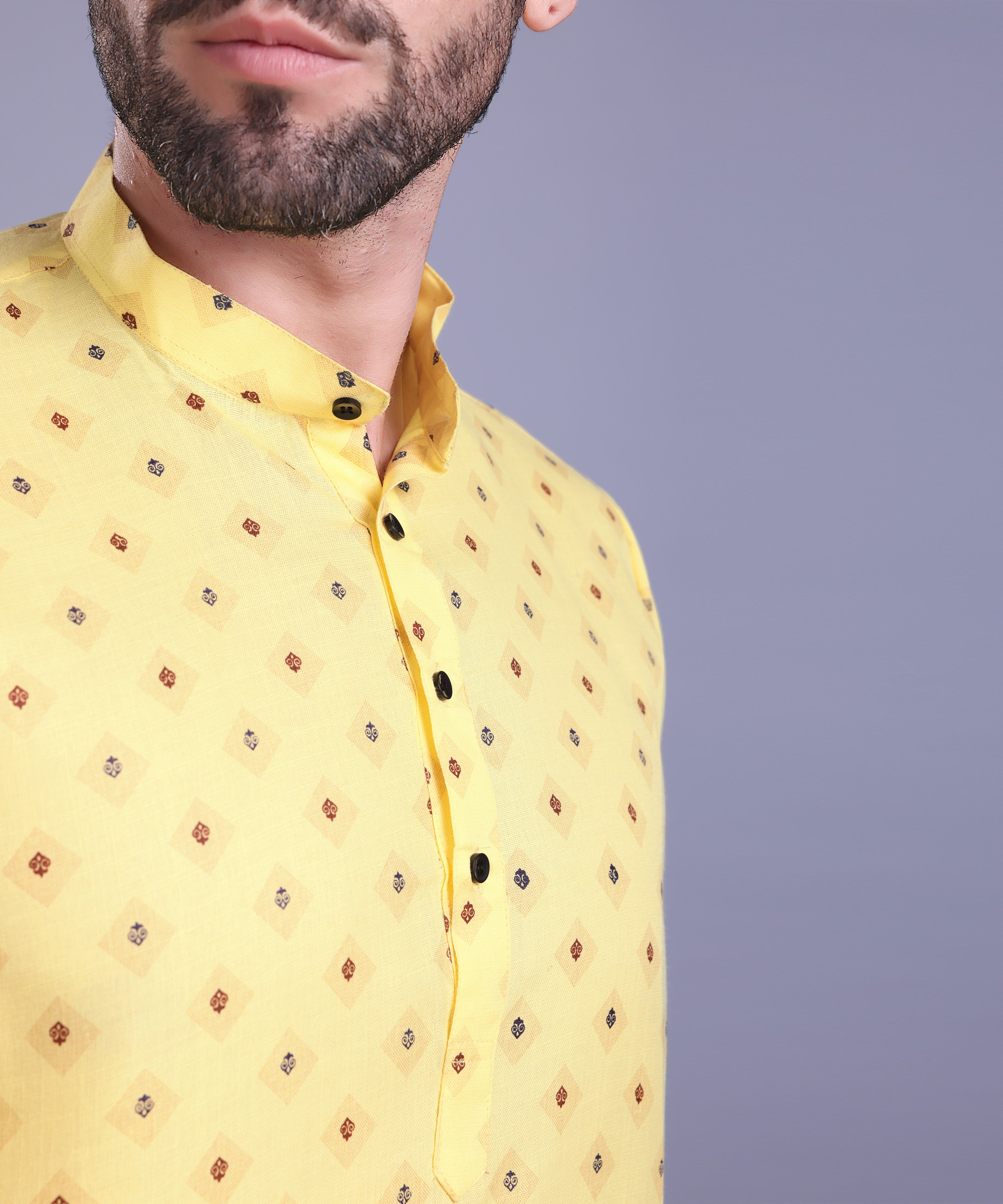 Shine Of Yellow Hloom Printed Short Cotton  Kurta