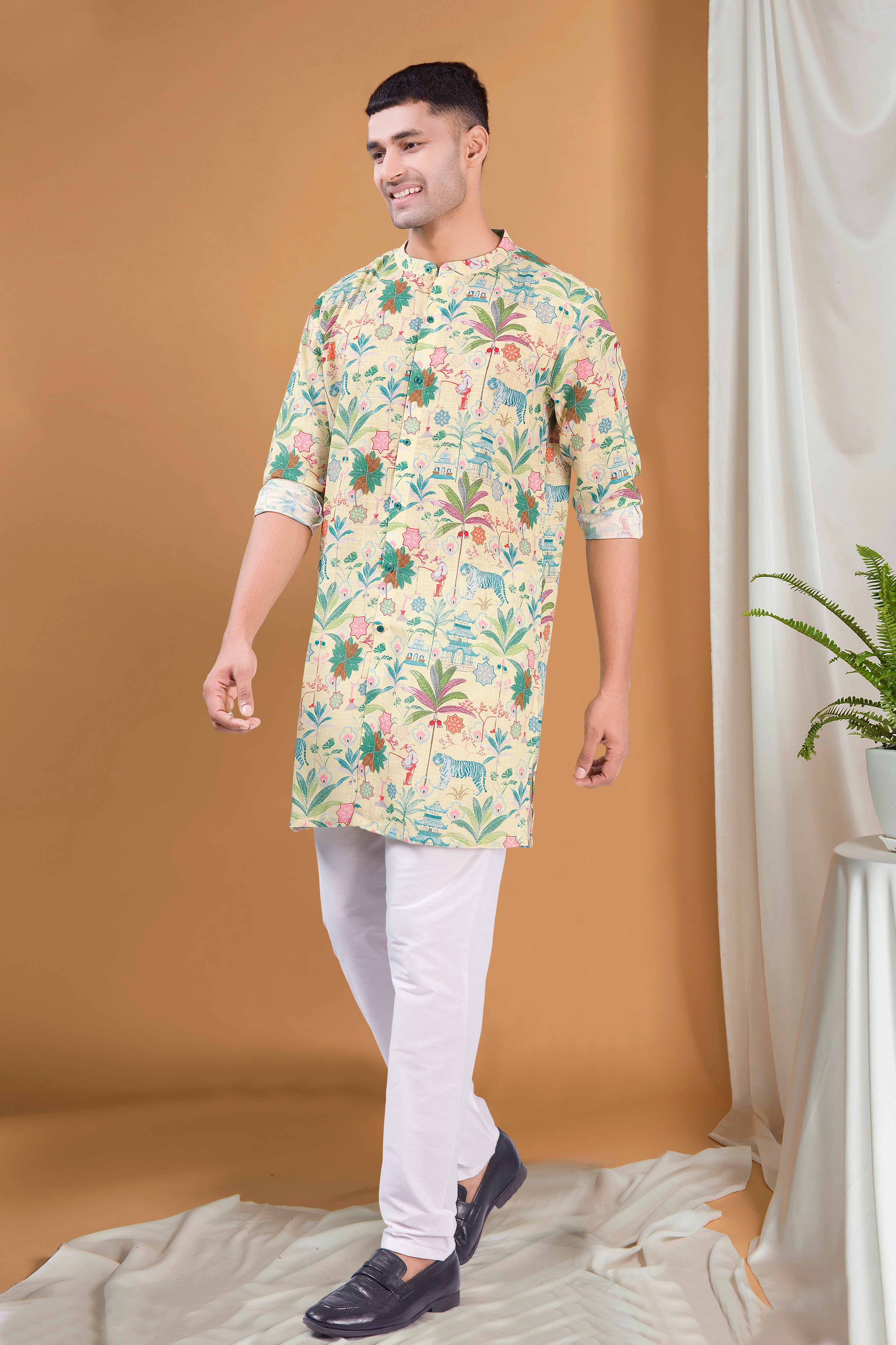 Shine Of Yellow Tropical Paradise Cotton Kurta