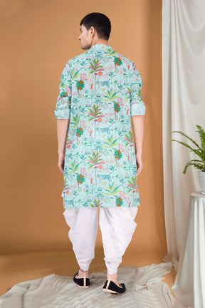 Forest Green Tropical Paradise Kurta Peshawari Set