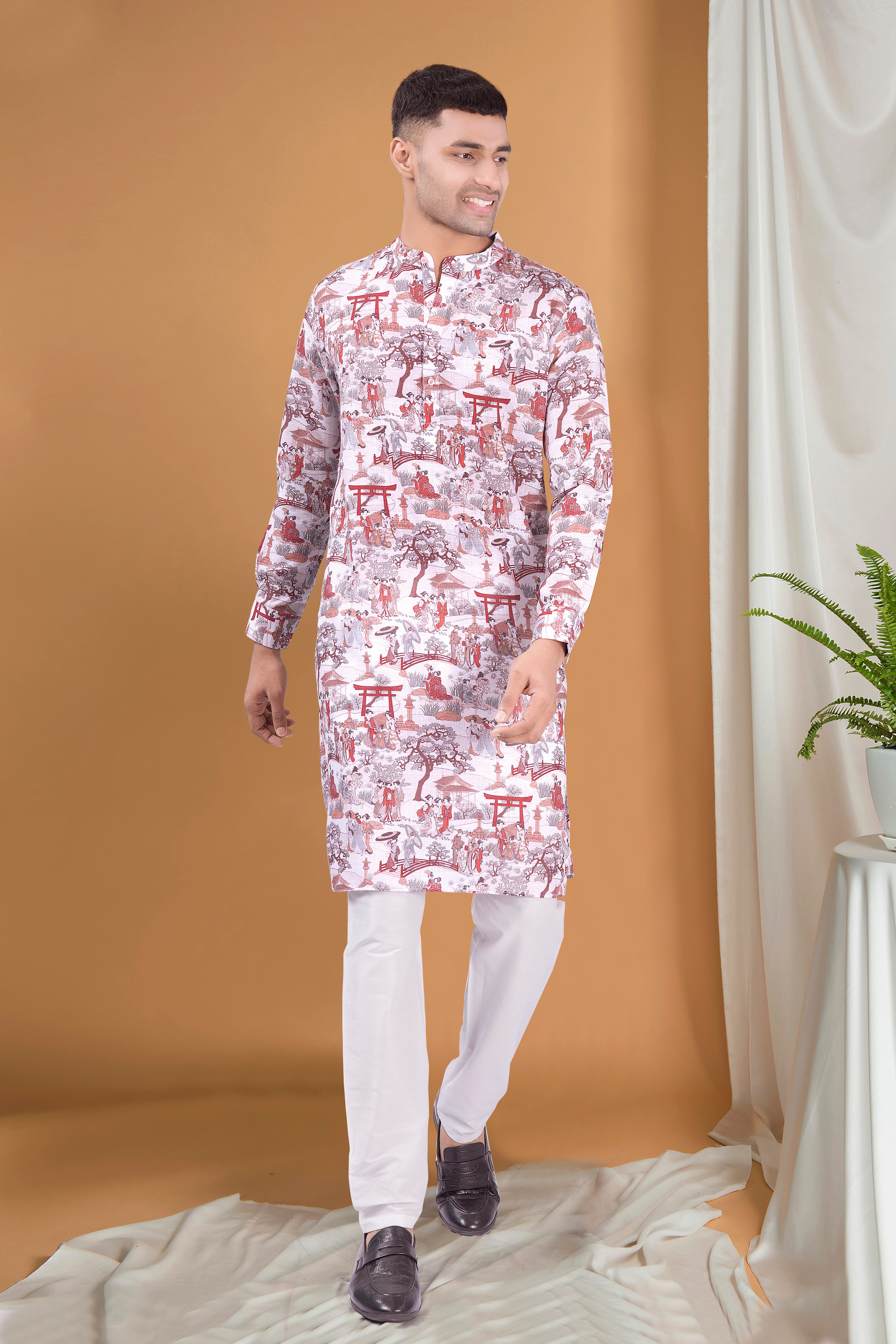 Cider Brown Tropical Paradise Cotton Kurta