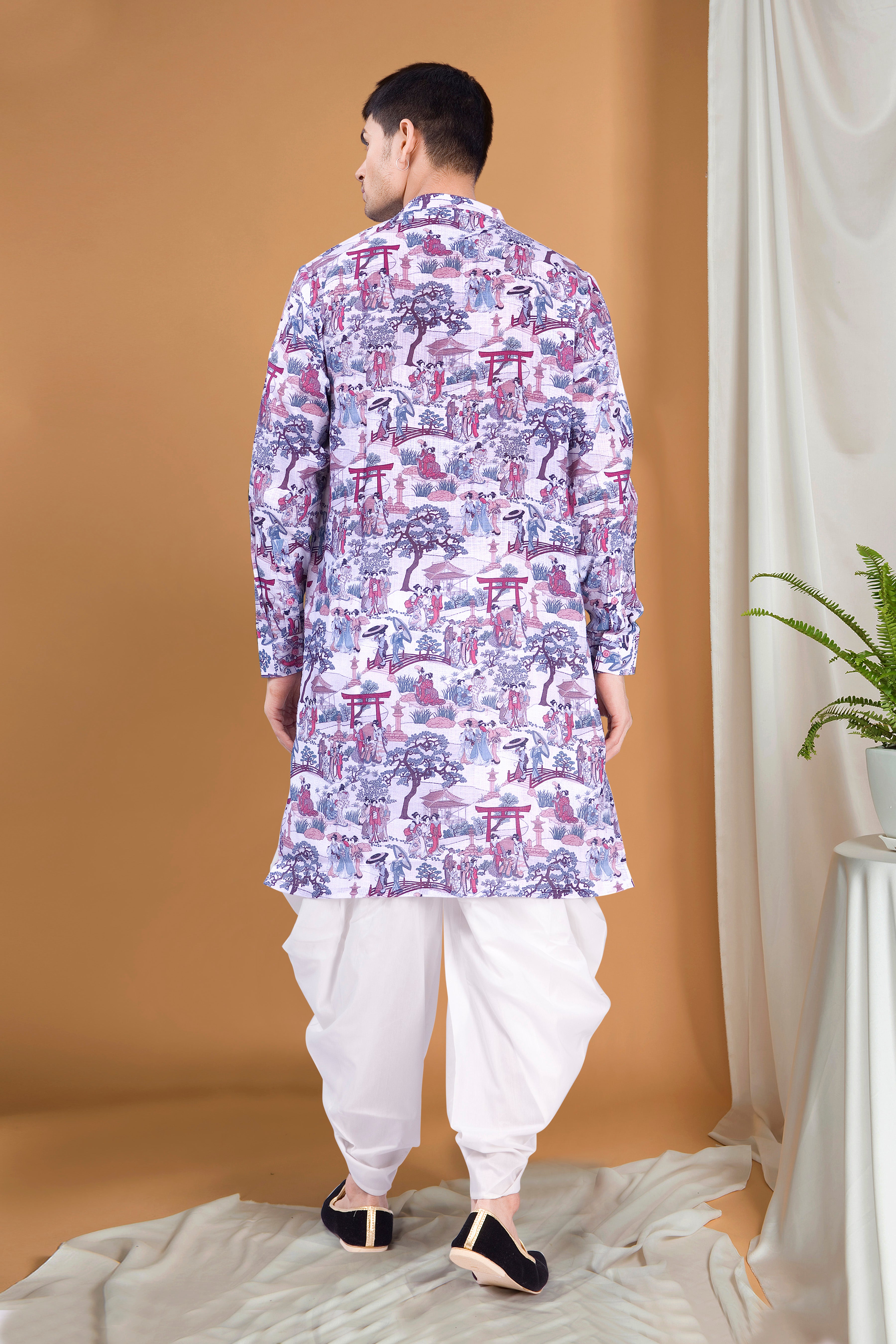 Voilet Purple Tropical Paradise Kurta Peshawari Set