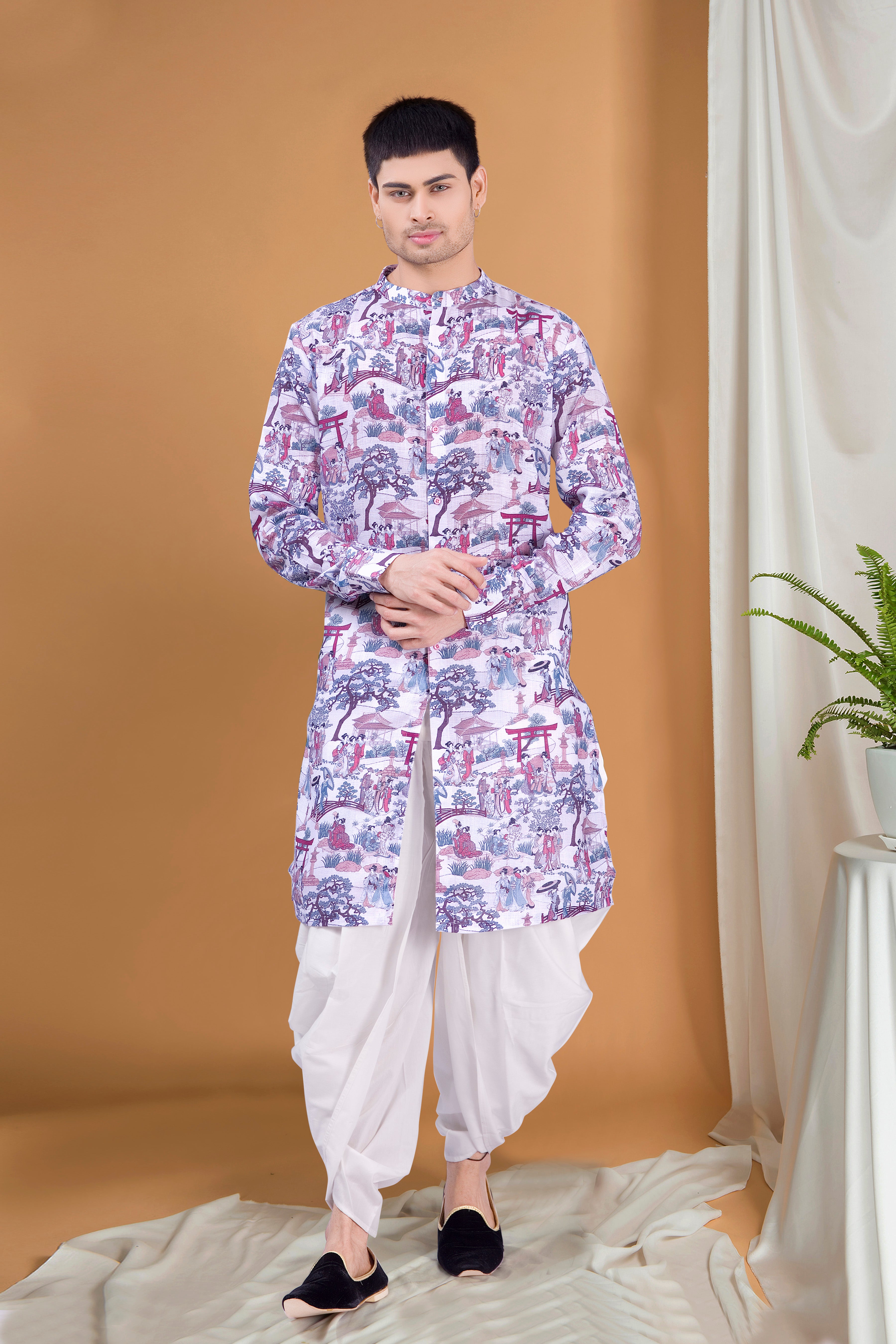 Voilet Purple Tropical Paradise Kurta Peshawari Set