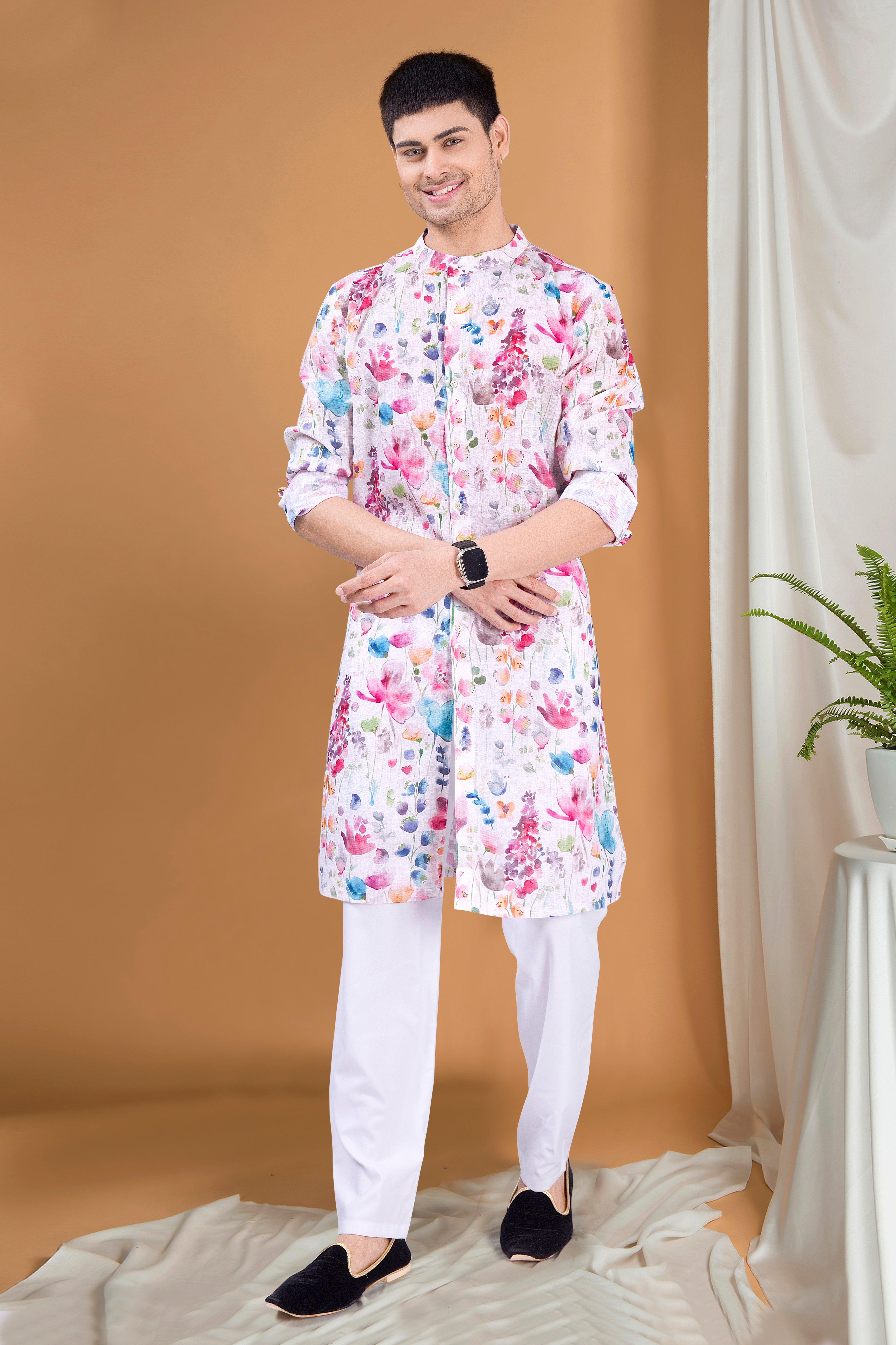 Butter Cream Tropical Paradise Cotton Kurta