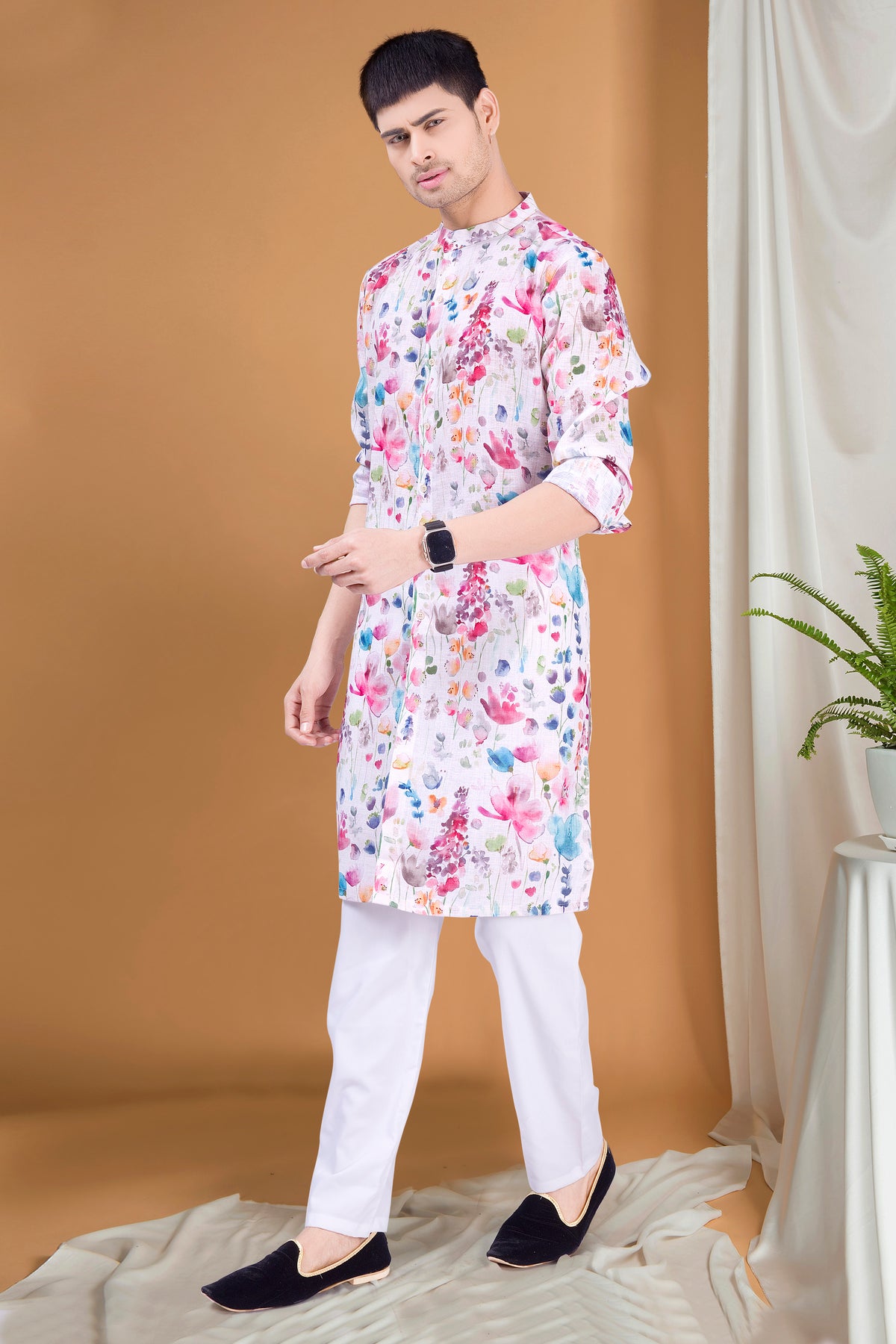 Butter Cream Tropical Paradise Cotton Kurta