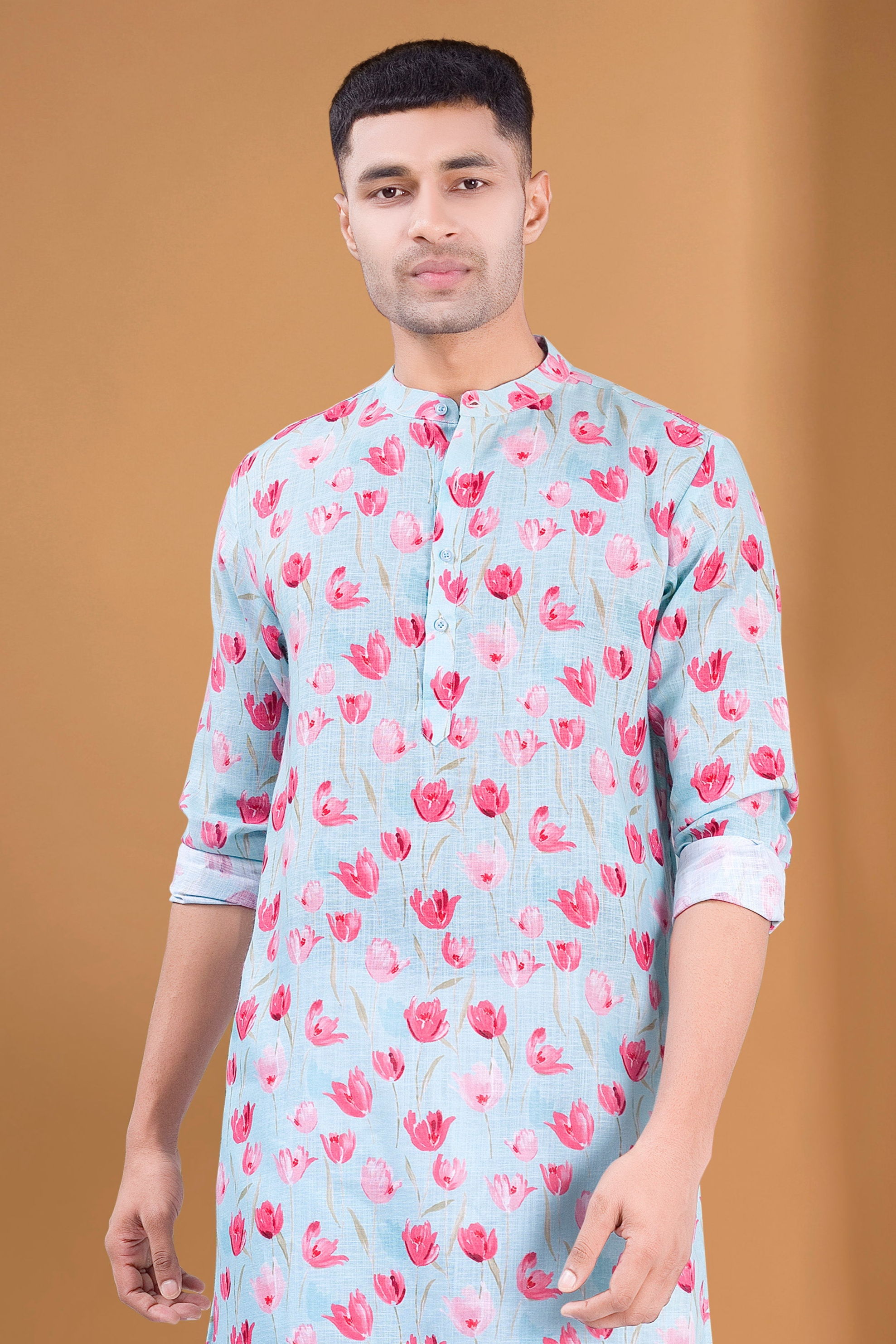 Iris Blue Tropical Paradise Kurta Pajama Set