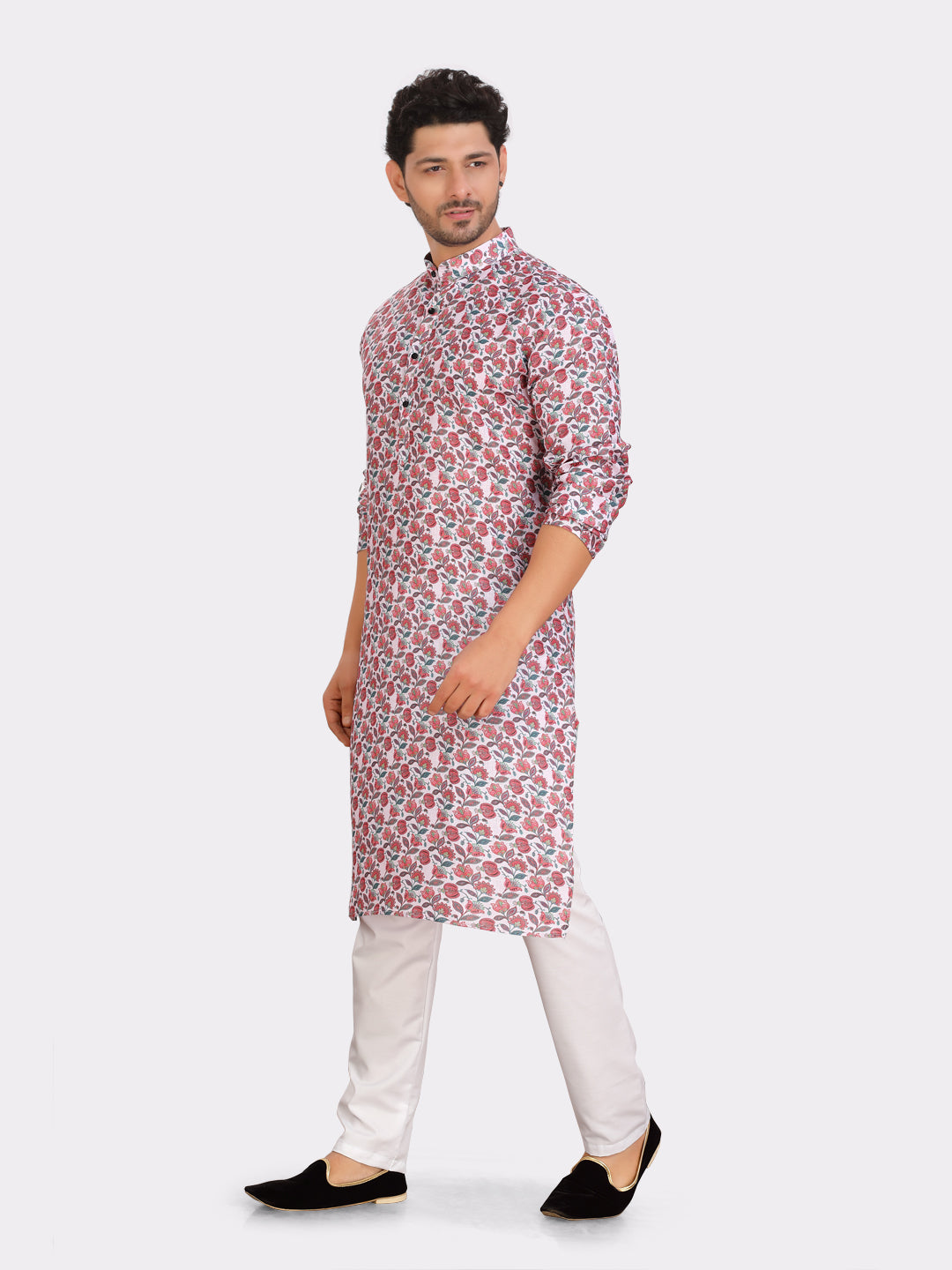 Coral Peach Cotton Printed Kurta