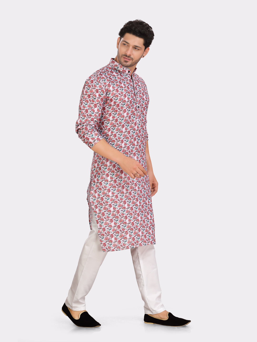 Coral Peach Cotton Printed Kurta