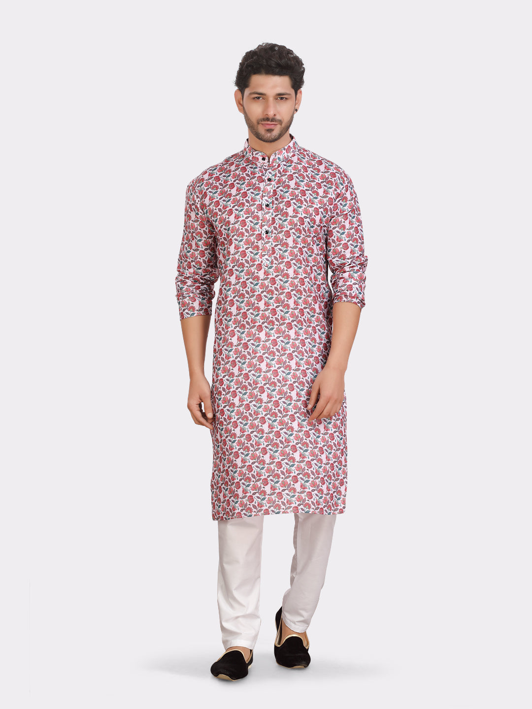 Coral Peach Cotton Printed Kurta