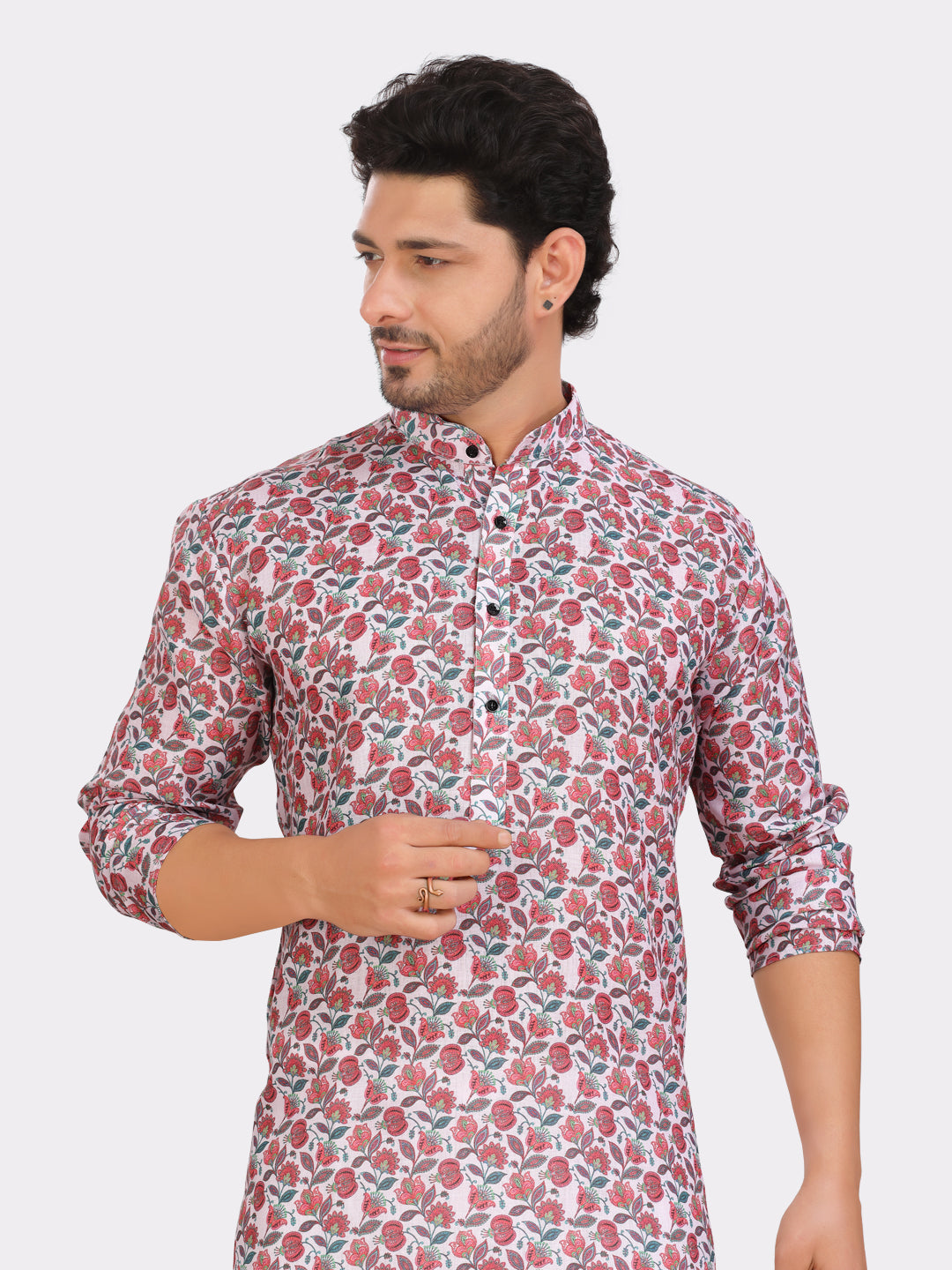 Coral Peach Cotton Printed Kurta