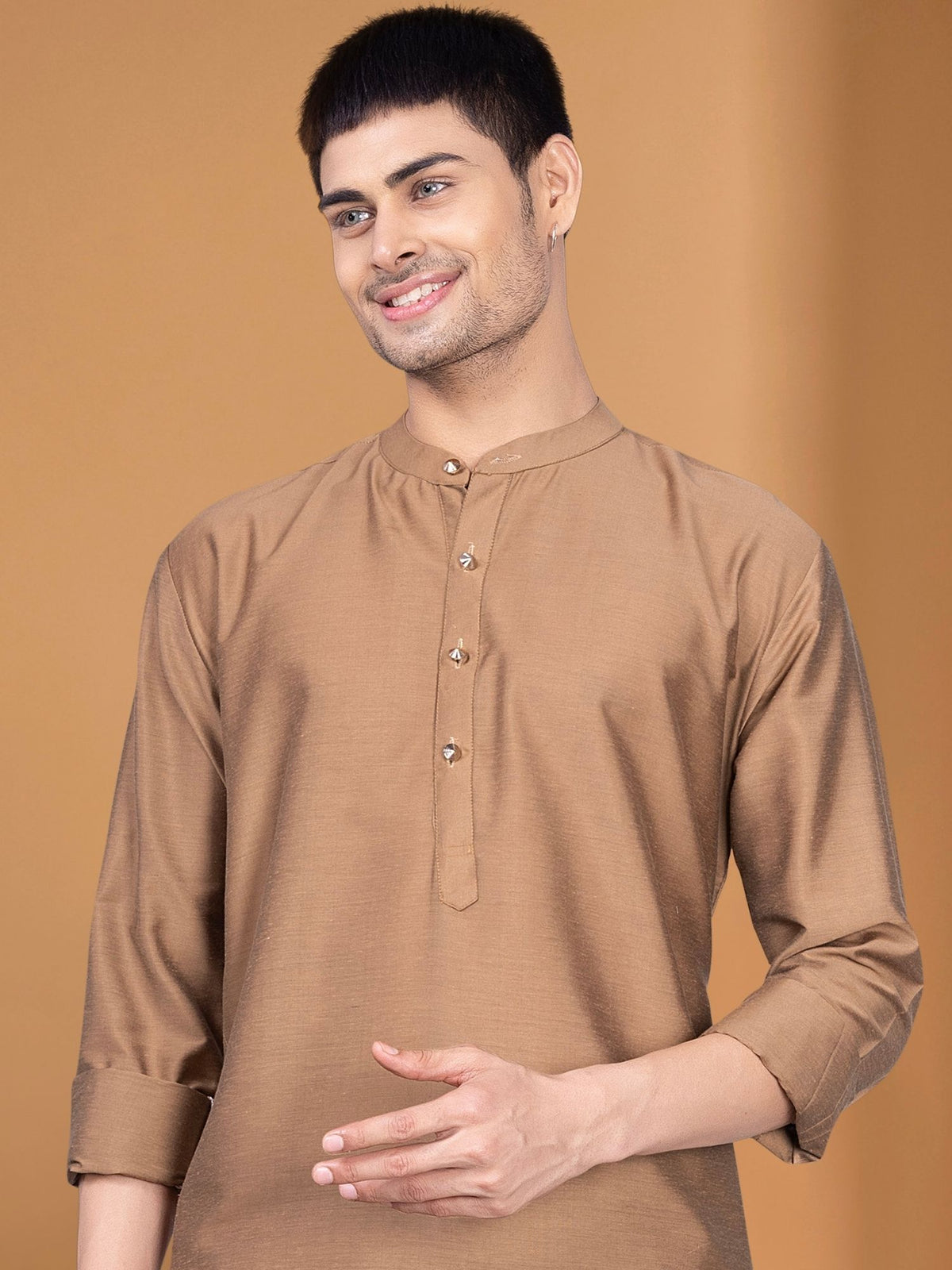 Gold Solid Kurta Peshawari Set