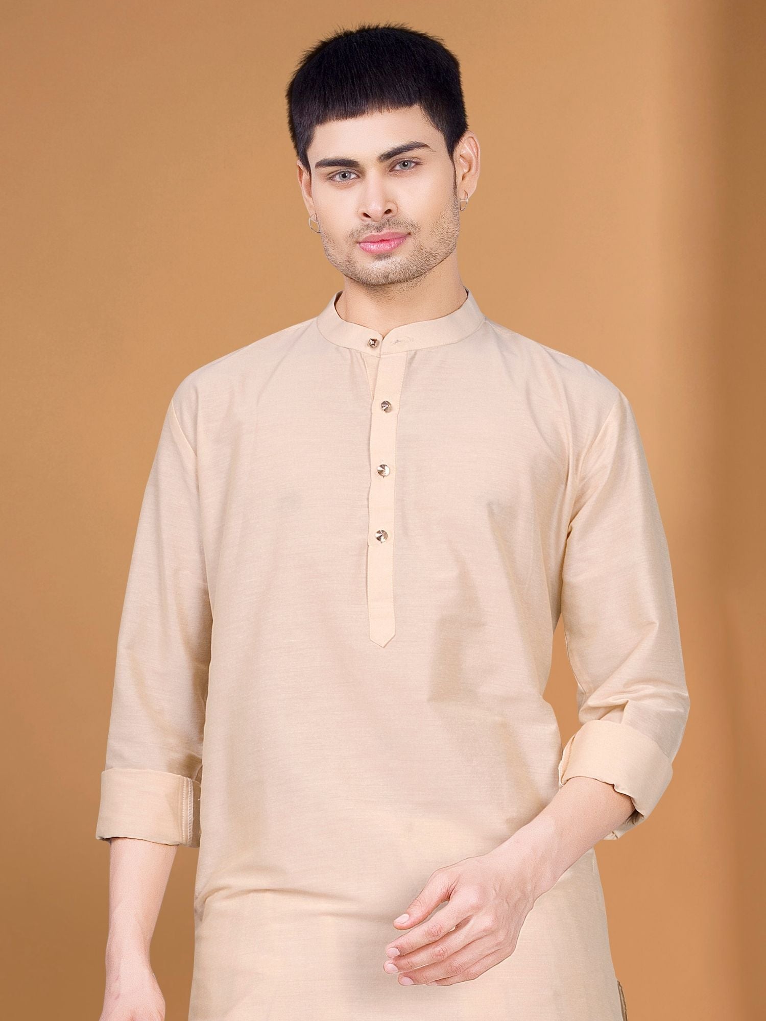 Butter Cream Solid Kurta Peshawari Set