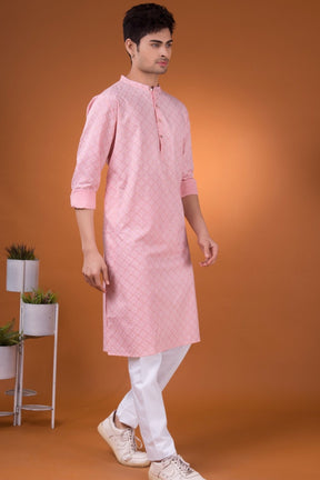 Persian Pink Lotus Gold Printed Cotton Kurta