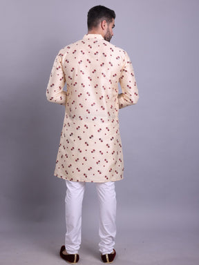 Butter Cream Hloom Printed Silk Kurta