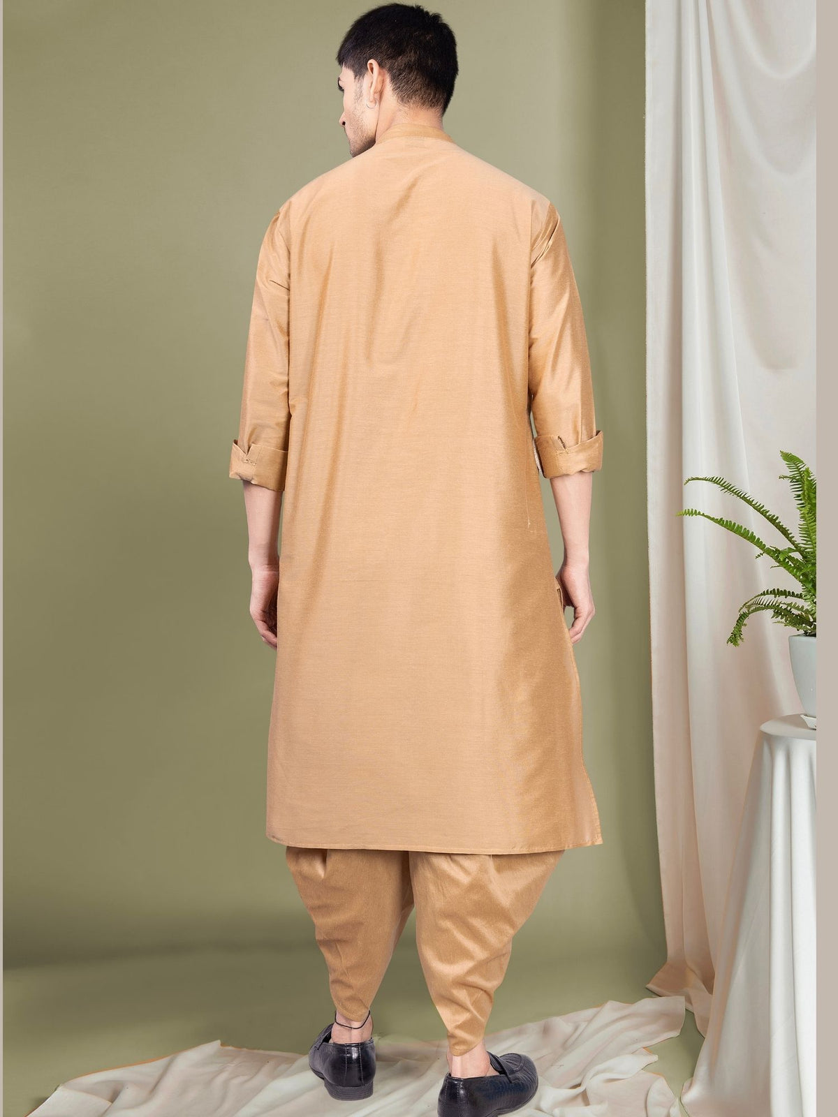 Cider Brown Solid Kurta Peshawari Set