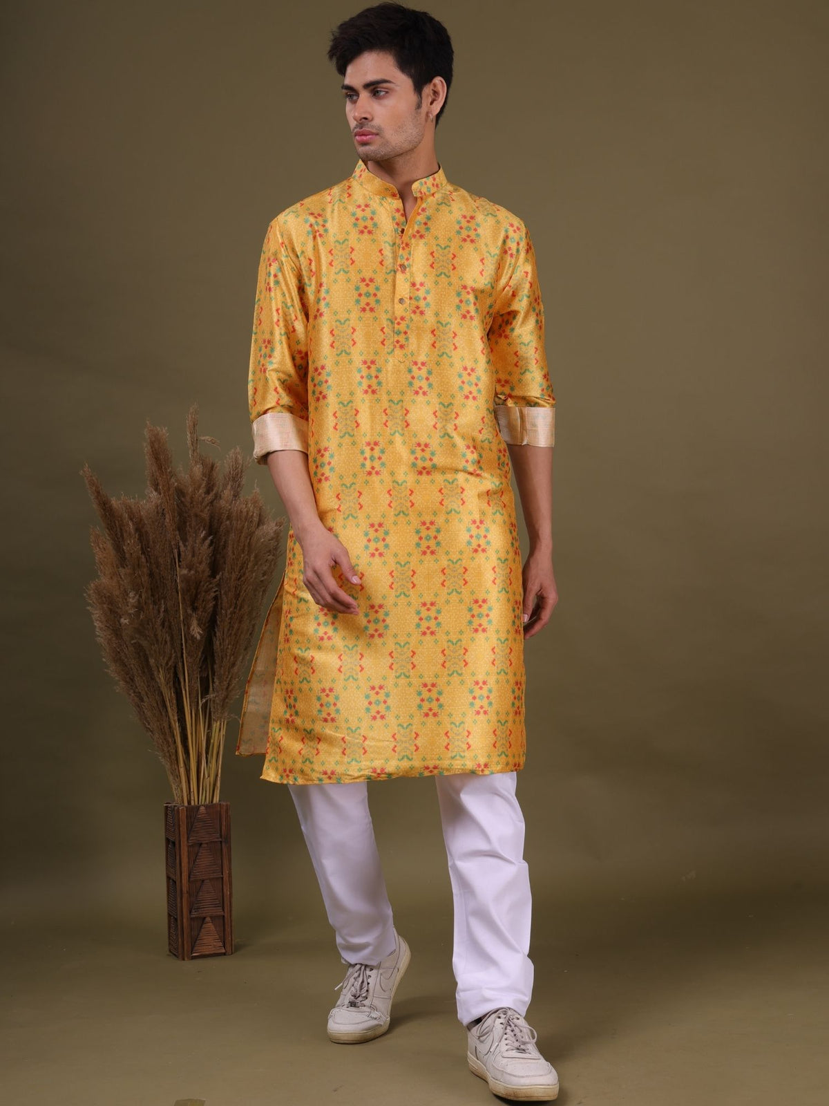 Sunshine Yellow Jacquard Silk Kurta