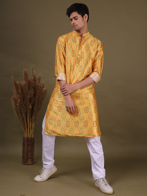 Sunshine Yellow Jacquard Silk Kurta