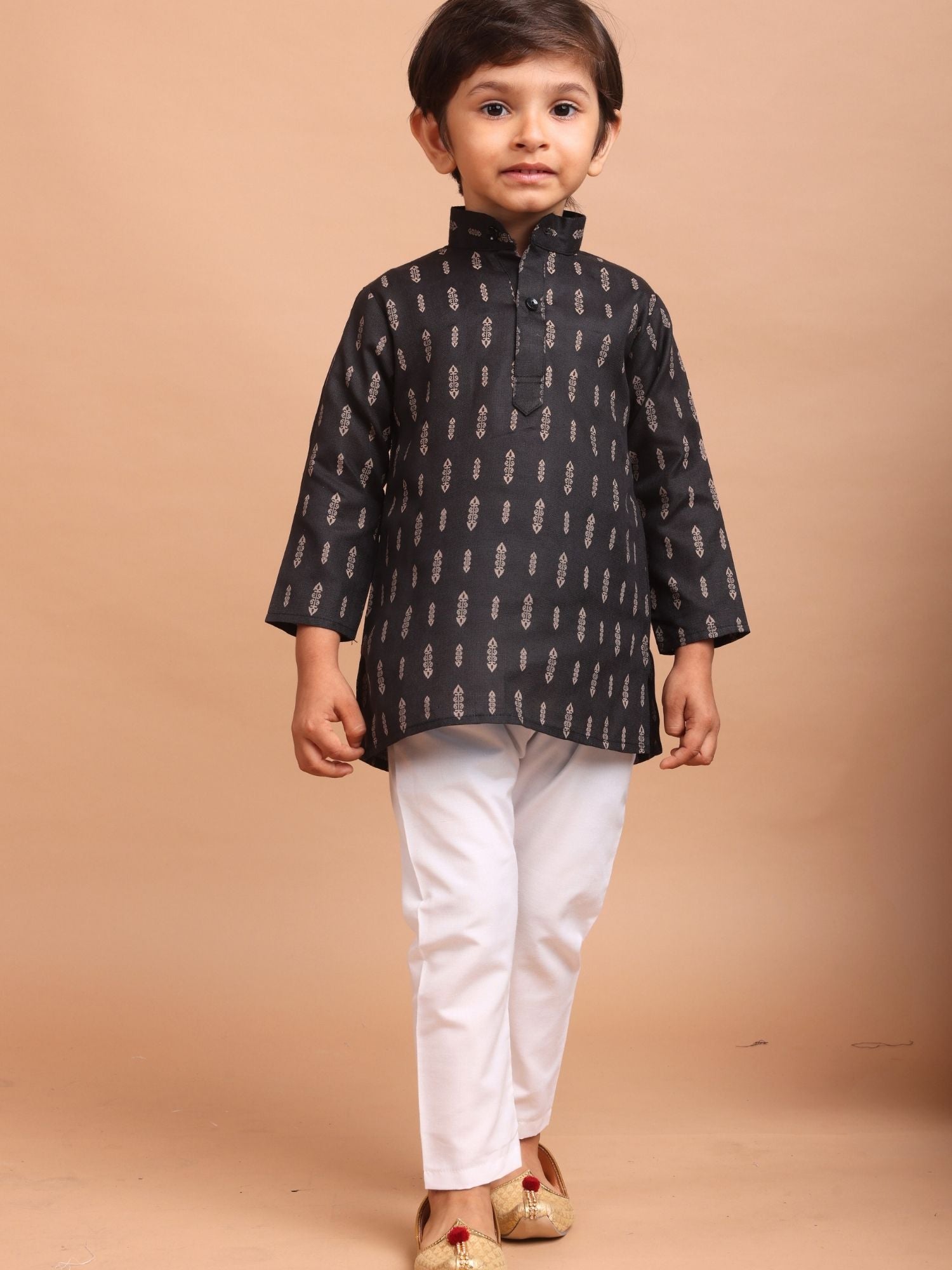 Jade Black Long Sleeves Cotton Printed Kurta