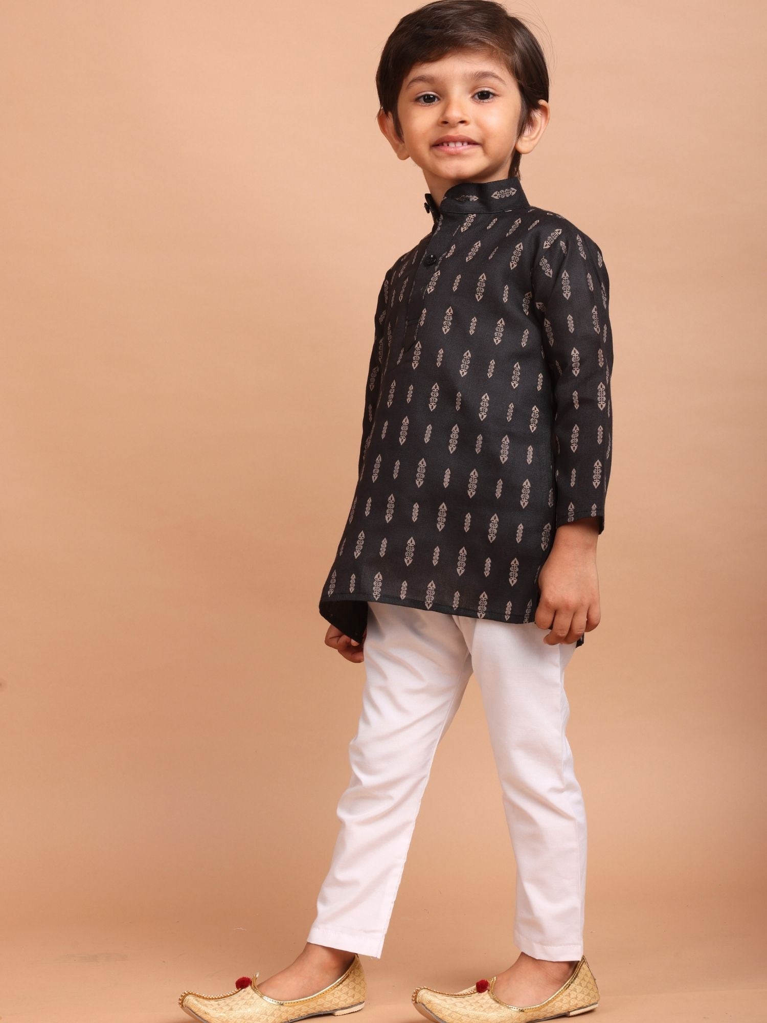 Jade Black Long Sleeves Cotton Printed Kurta