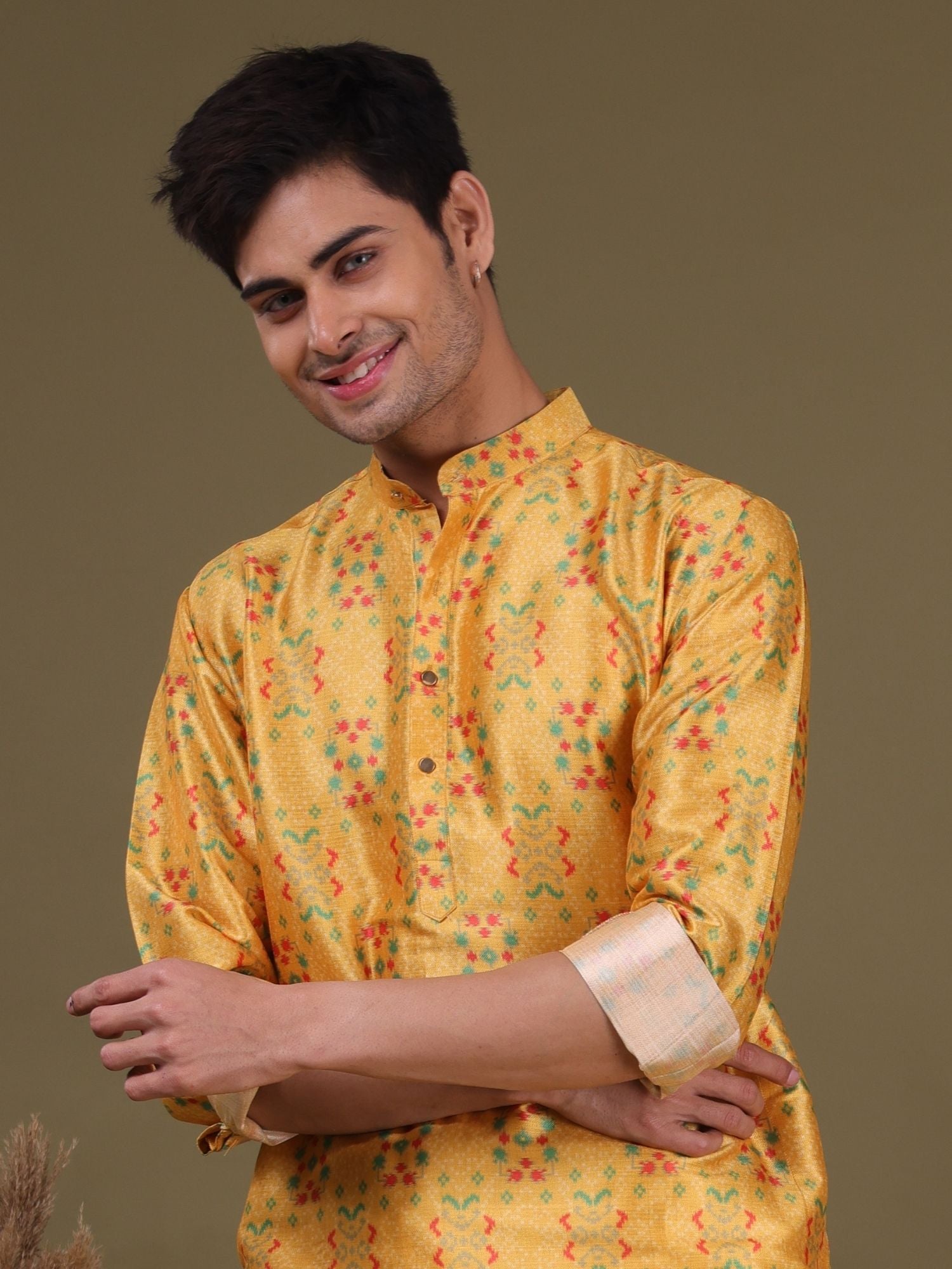 Sunshine Yellow Jacquard Silk Kurta