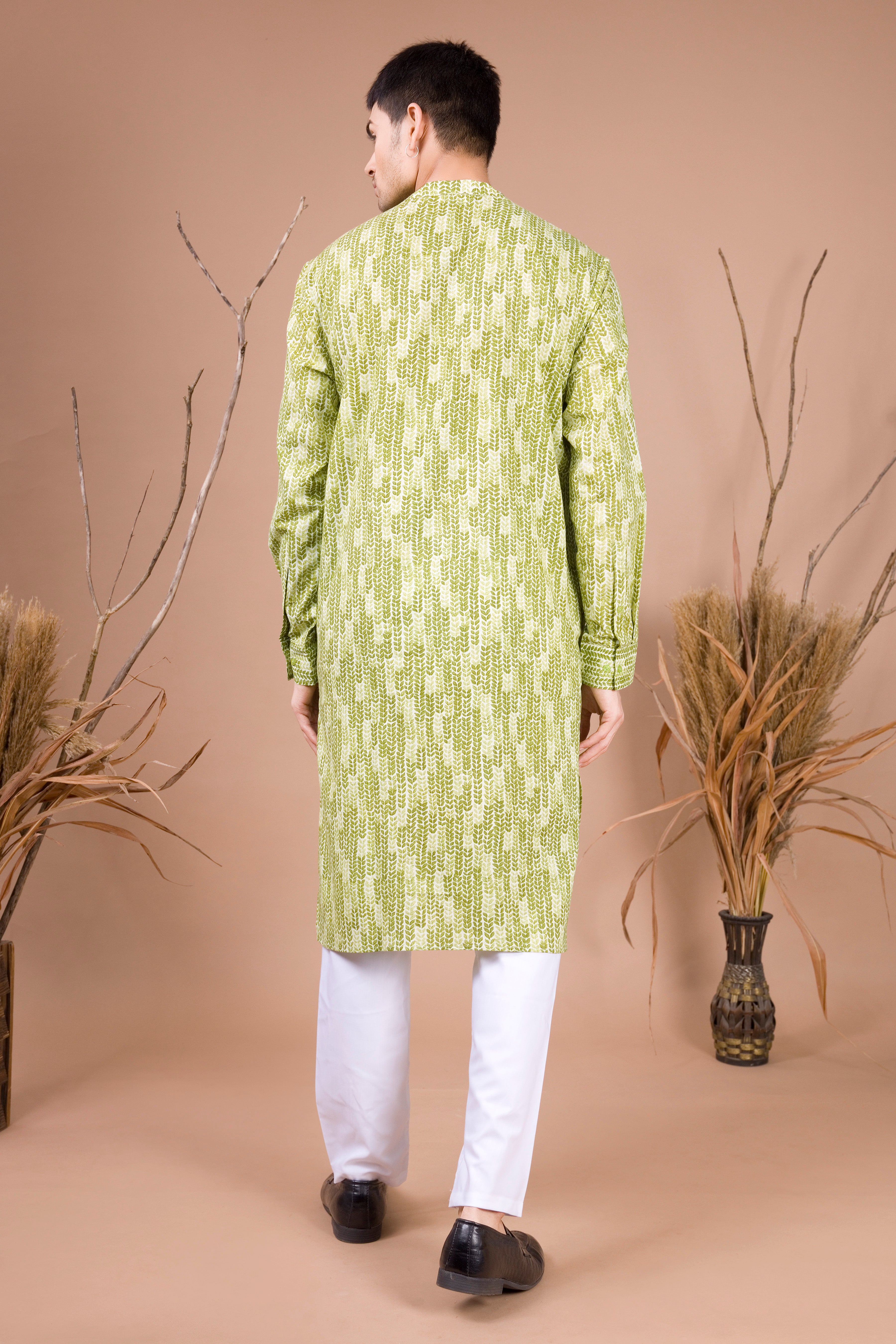 Tropical Green Printed Cotton Kurta