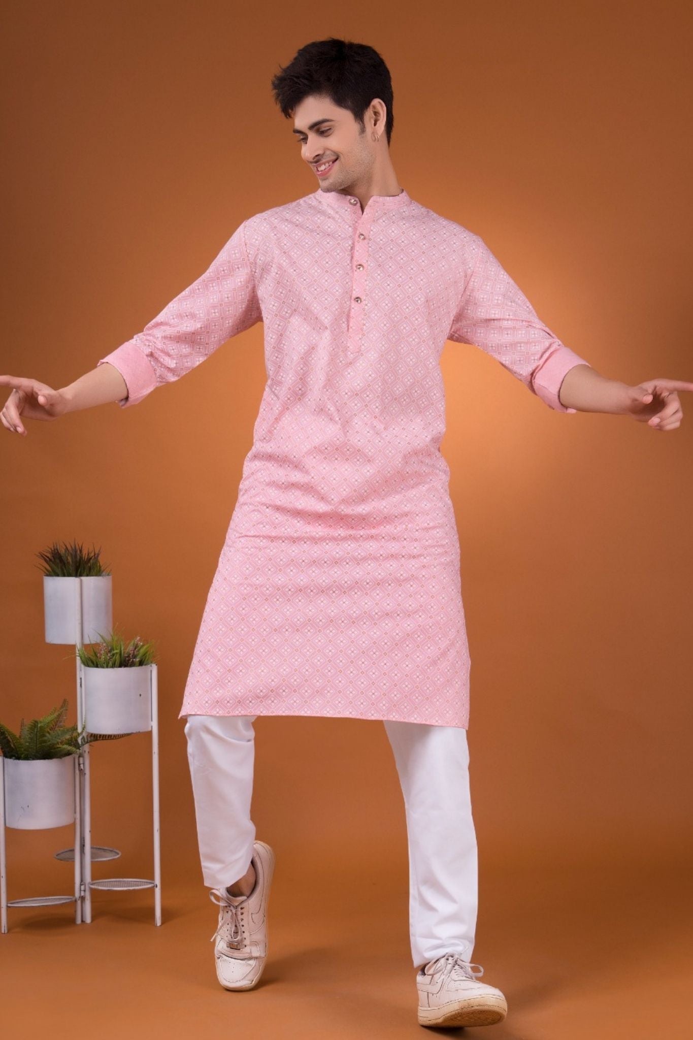 Persian Pink Lotus Gold Printed Cotton Kurta