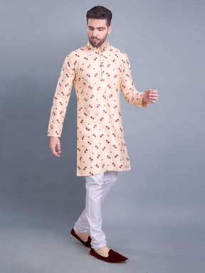 Butter Cream Hloom Printed Silk Kurta