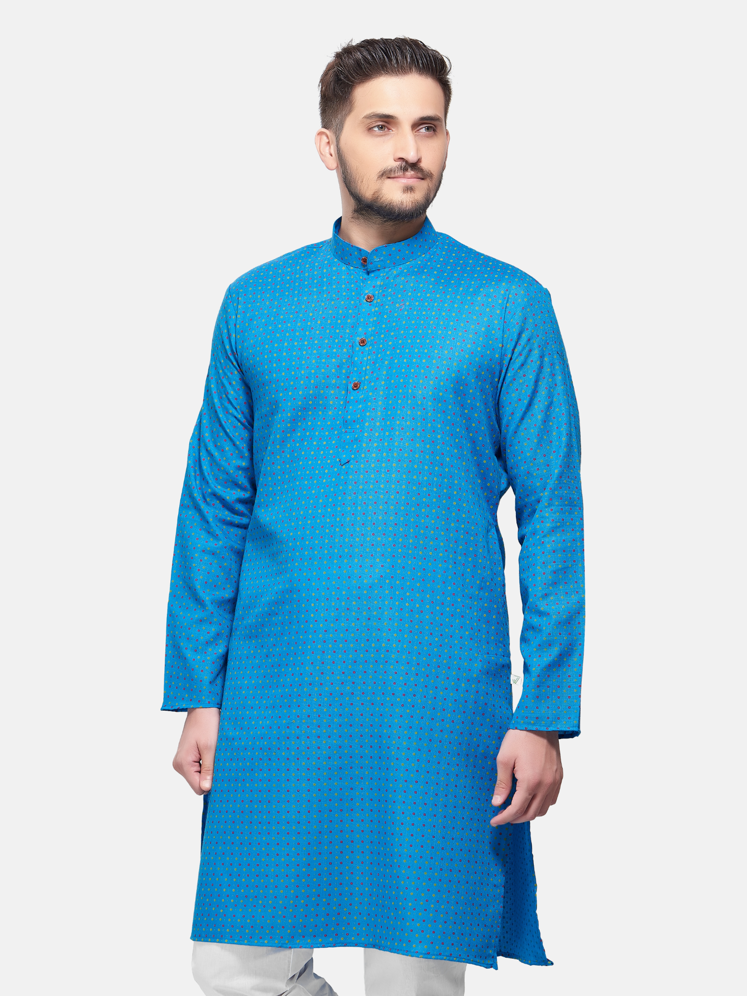 Azure Blue Dot Printed  Cotton Kurta and Matching Dhoti