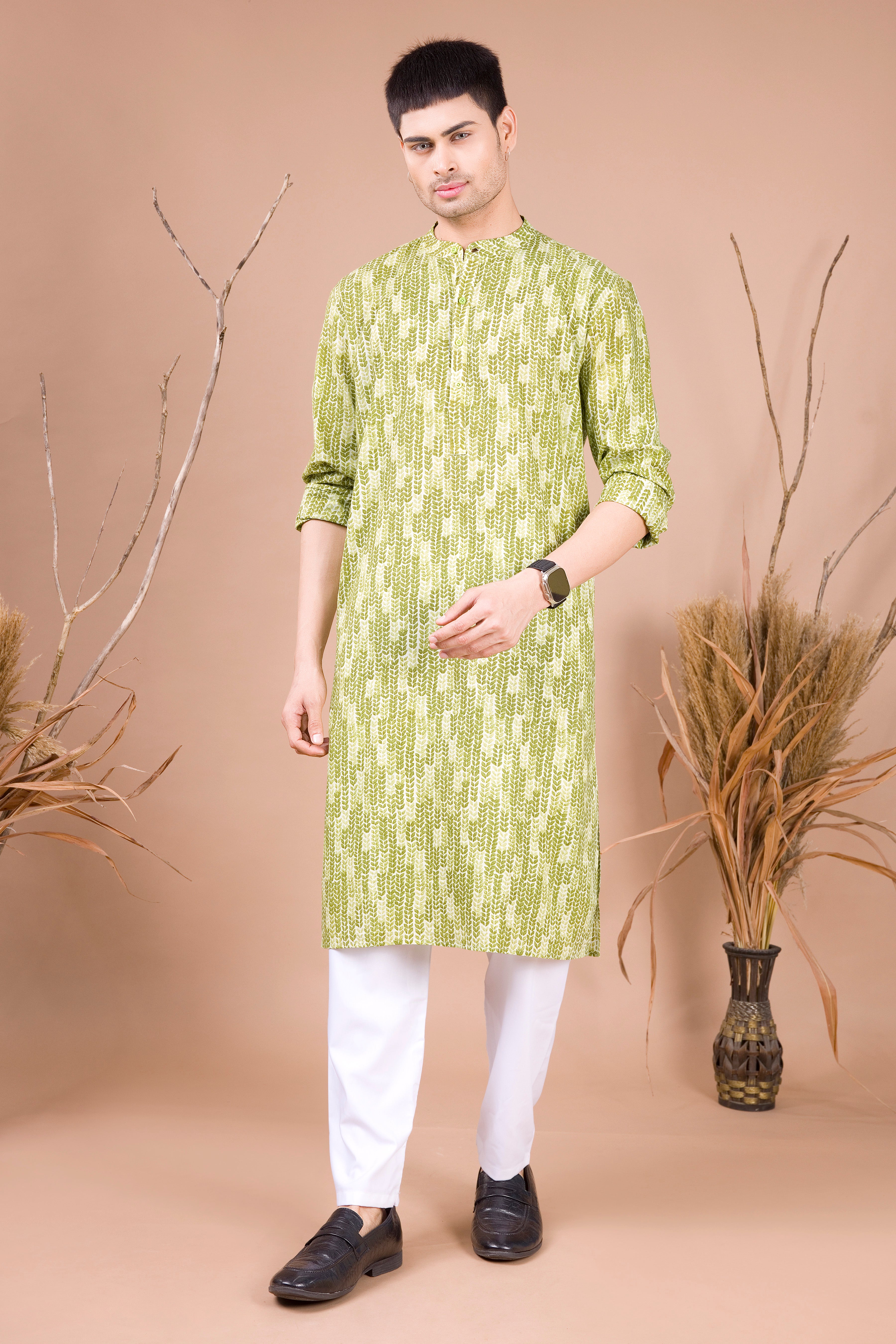 Tropical Green Printed Cotton Kurta