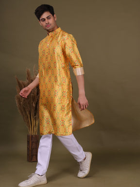 Sunshine Yellow Jacquard Silk Kurta