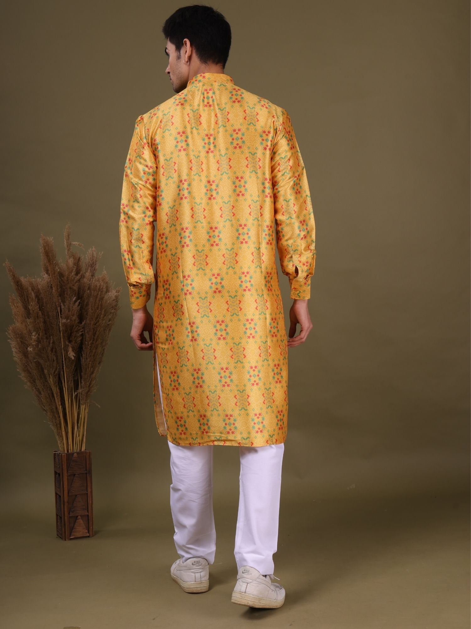 Sunshine Yellow Jacquard Silk Kurta