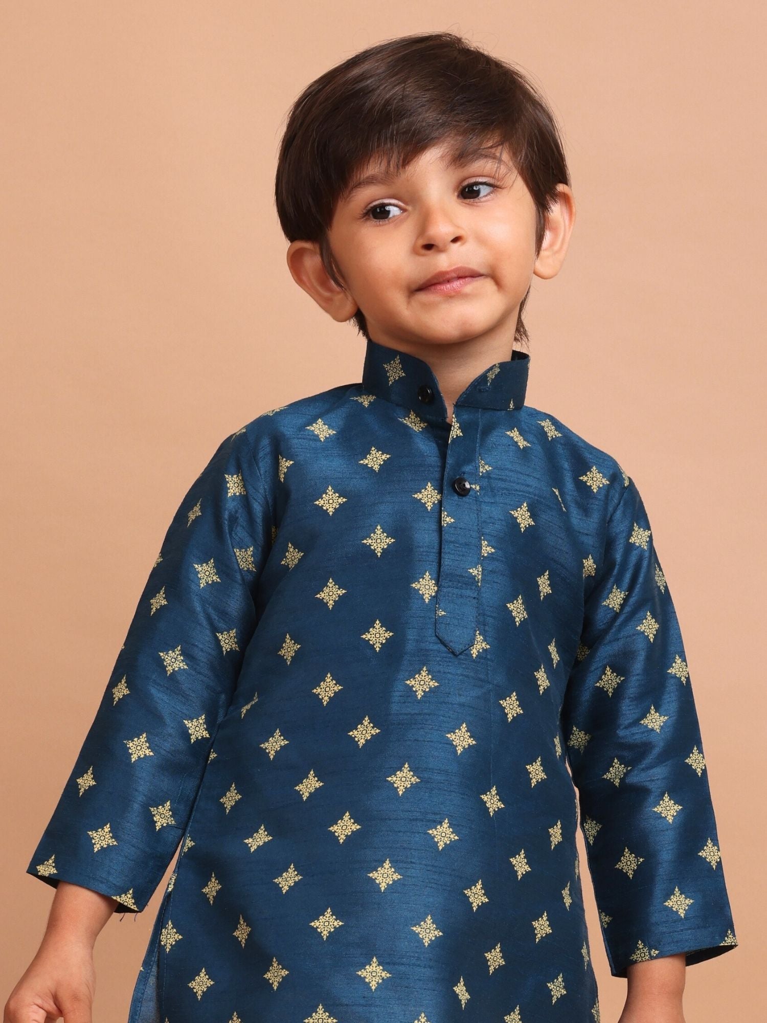 Navy Blue Silk Printed Kurta Top