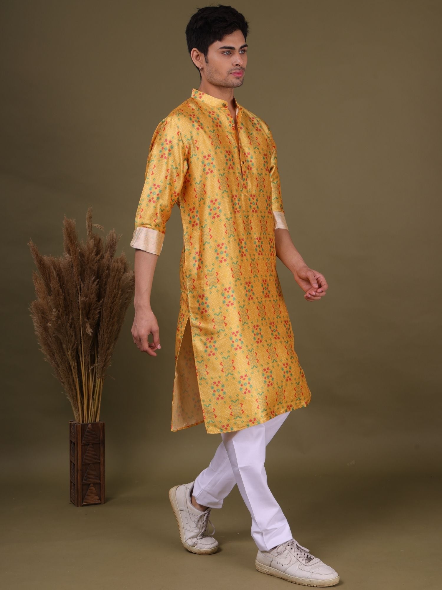 Sunshine Yellow Jacquard Silk Kurta