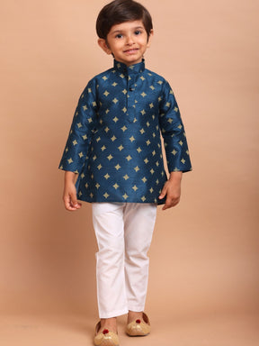 Navy Blue Silk Printed Kurta Top