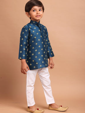 Navy Blue Silk Printed Kurta Top