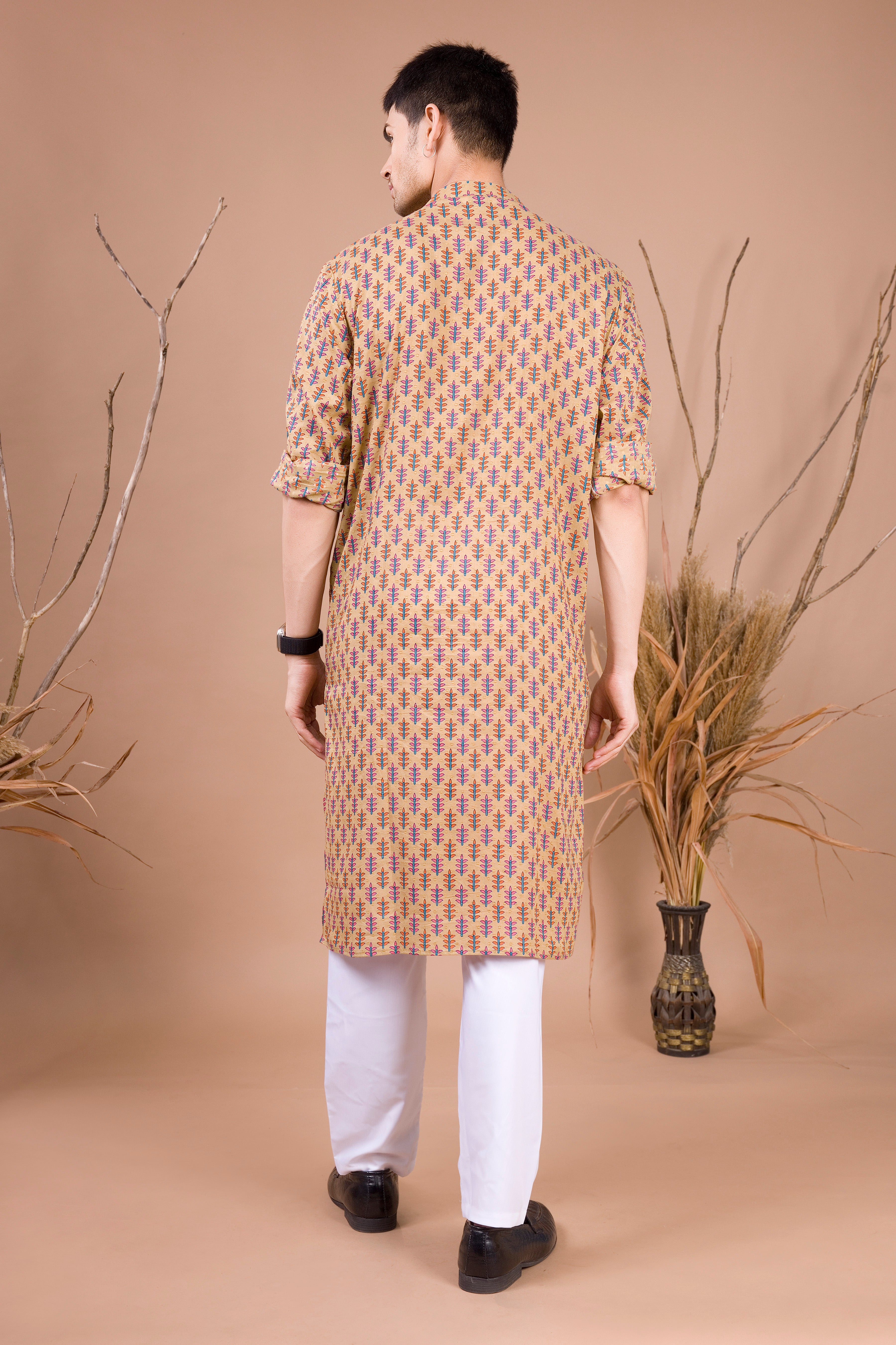 Butter Cream Printed Cotton Kurta Top