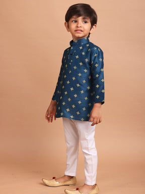 Navy Blue Silk Printed Kurta Top