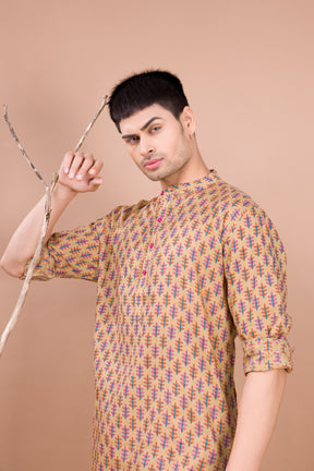 Butter Cream Printed Cotton Kurta Top