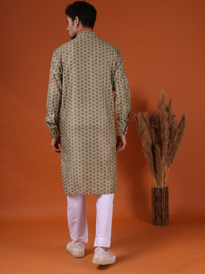 Tropical Green Ikat Print Cotton Silk Kurta