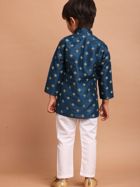 Navy Blue Silk Printed Kurta Top