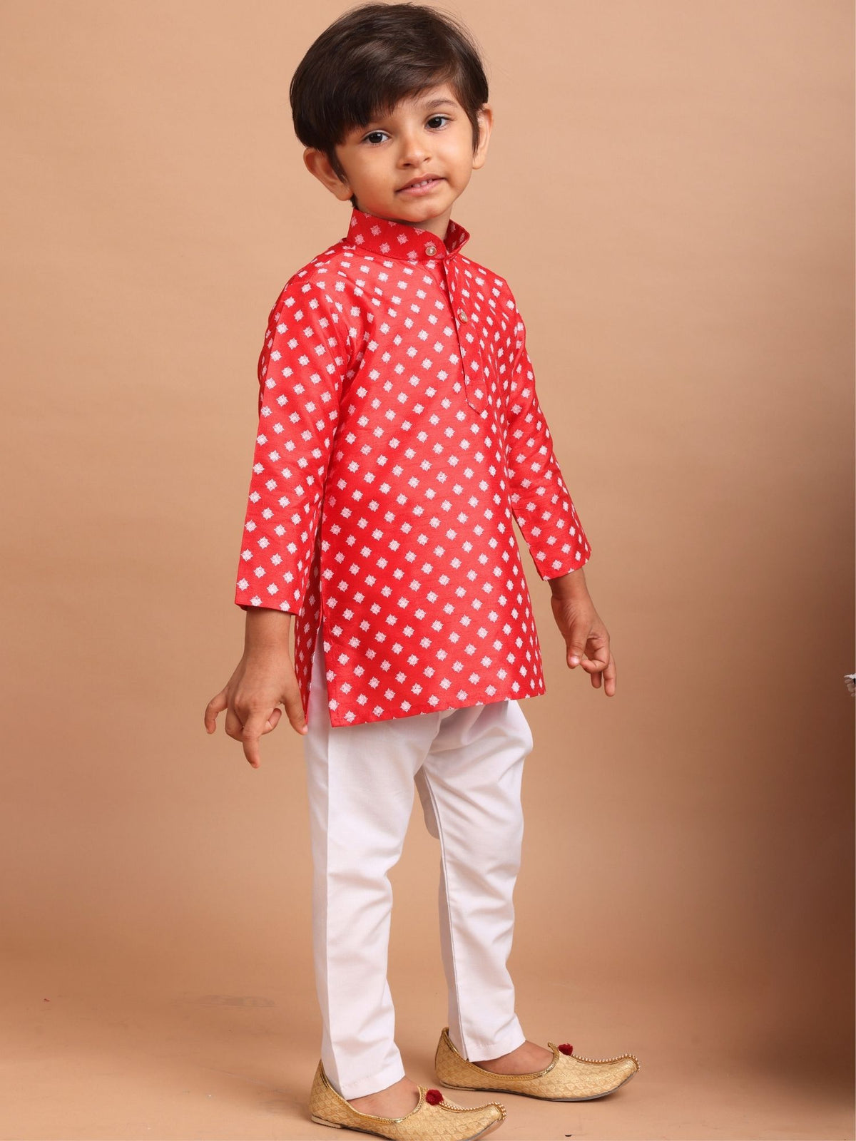 Barn Red Silk Printed Kurta Top