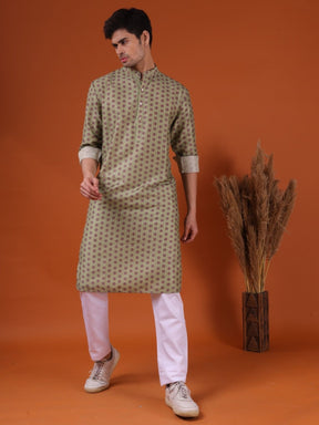 Tropical Green Ikat Print Cotton Silk Kurta