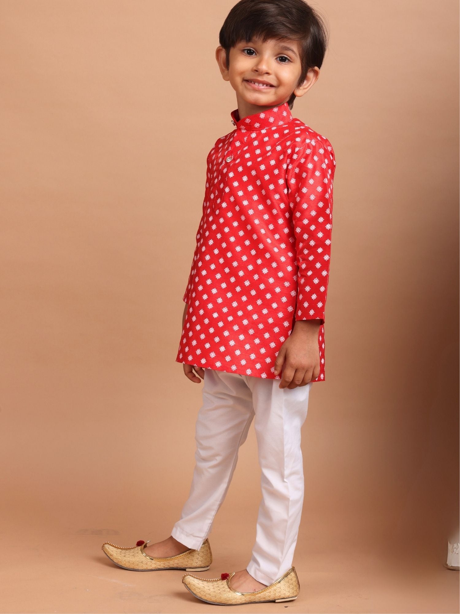 Barn Red Silk Printed Kurta Top