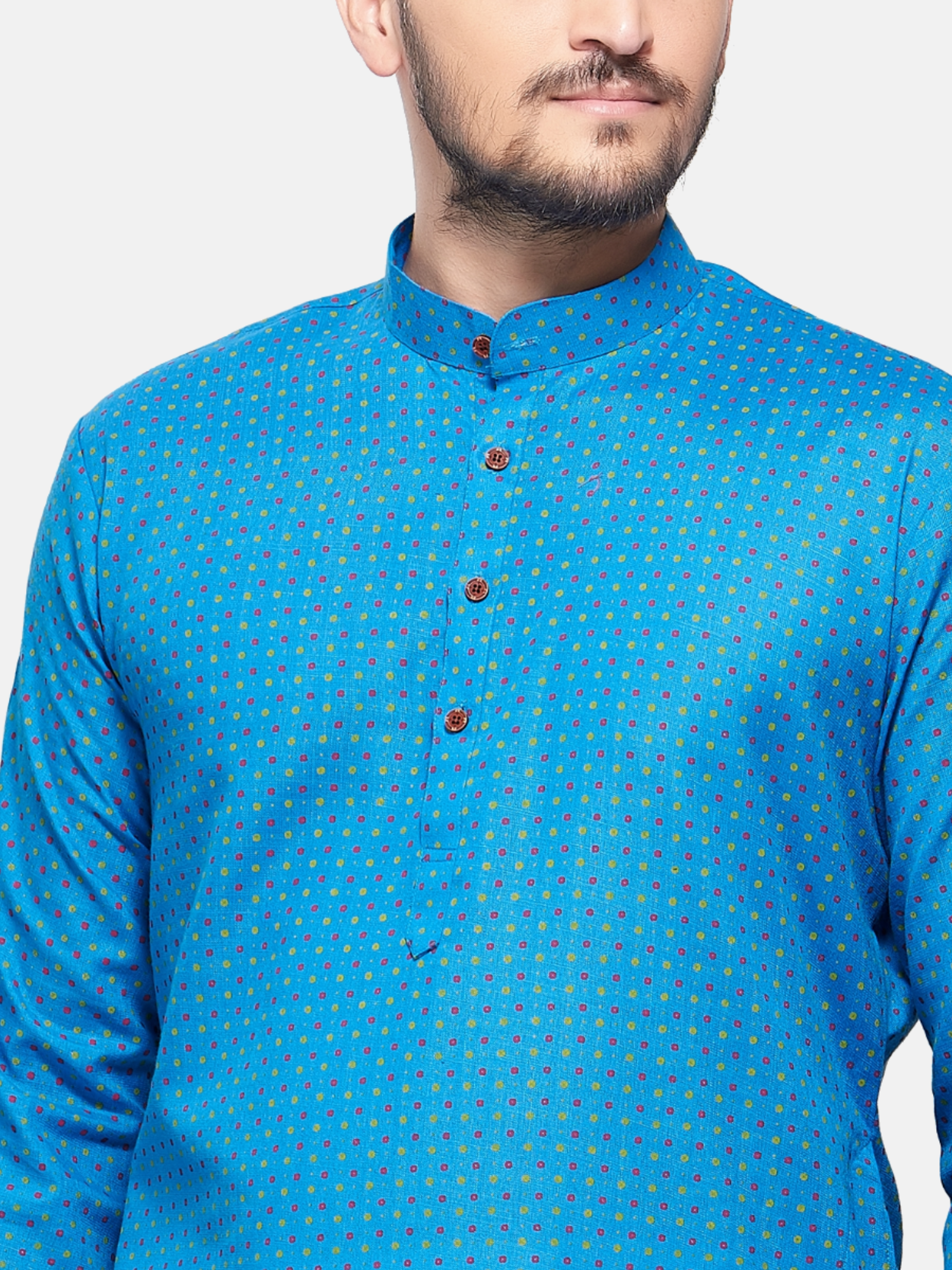 Azure Blue Dot Printed  Cotton Kurta and Matching Dhoti