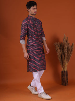 Jade Black Butti Print  Silk Kurta