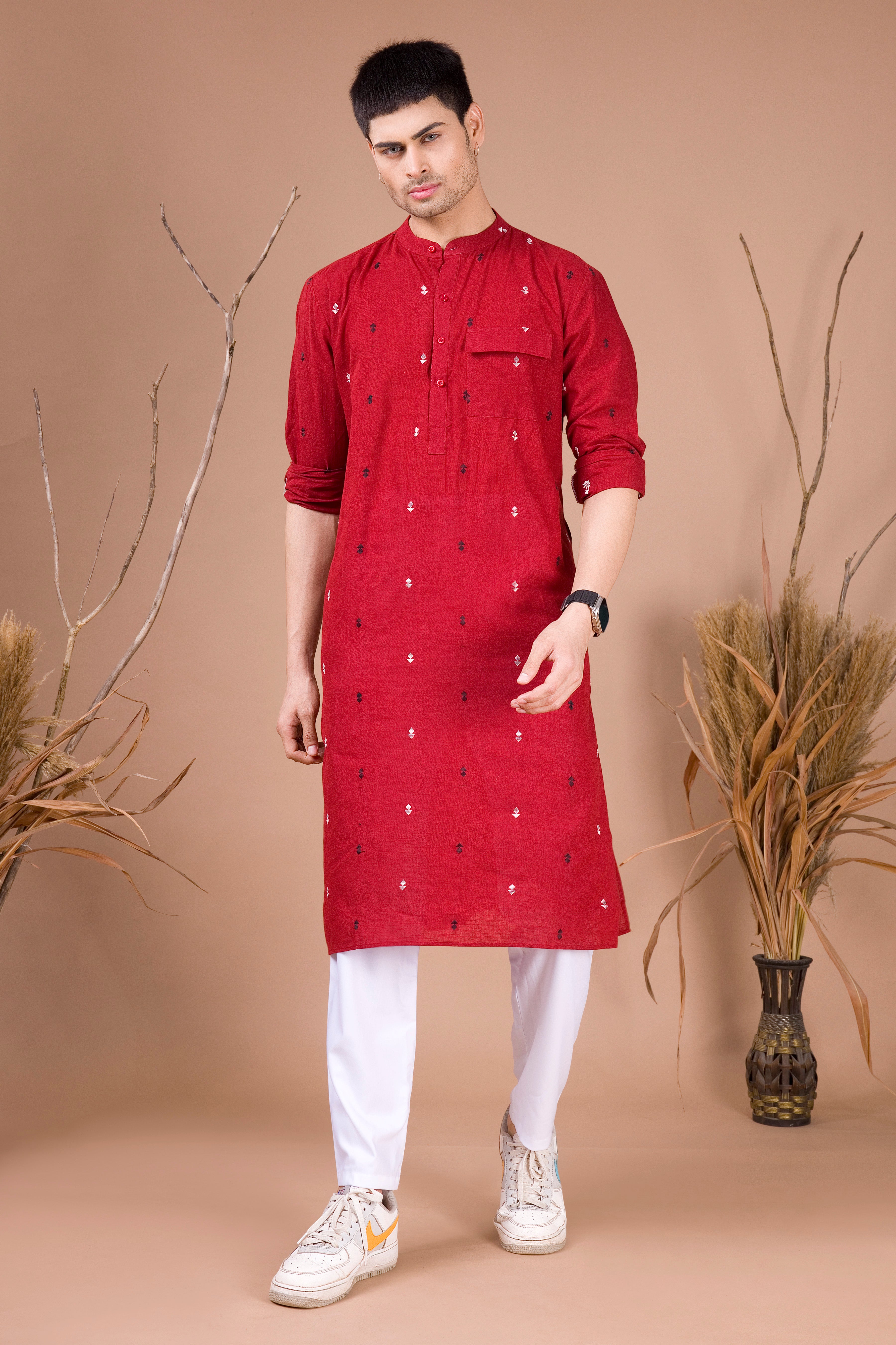 Barn Red Printed Cotton Kurta