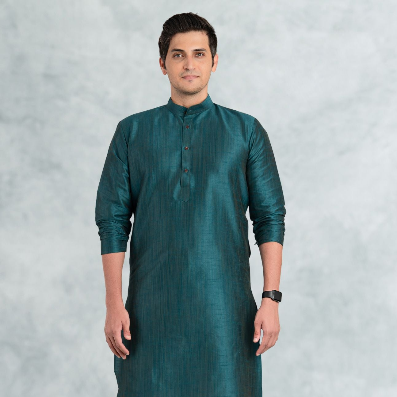 Forest Green Solid Cotton-Silk Kurta