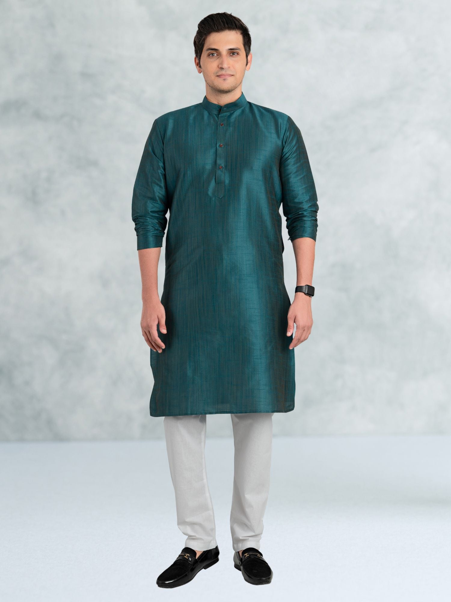 Forest Green Solid Cotton-Silk Kurta