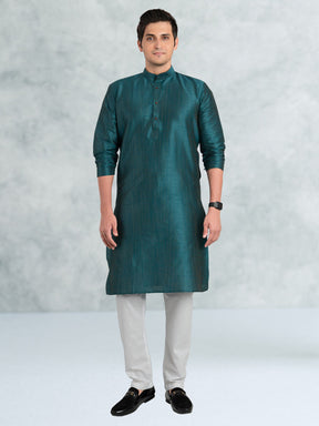 Forest Green Solid Cotton-Silk Kurta