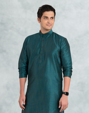 Forest Green Solid Cotton-Silk Kurta