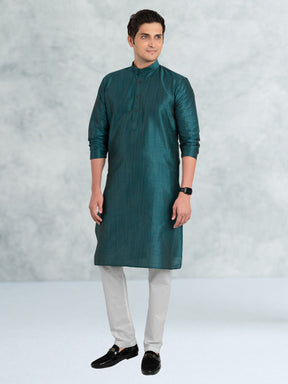 Forest Green Solid Cotton-Silk Kurta